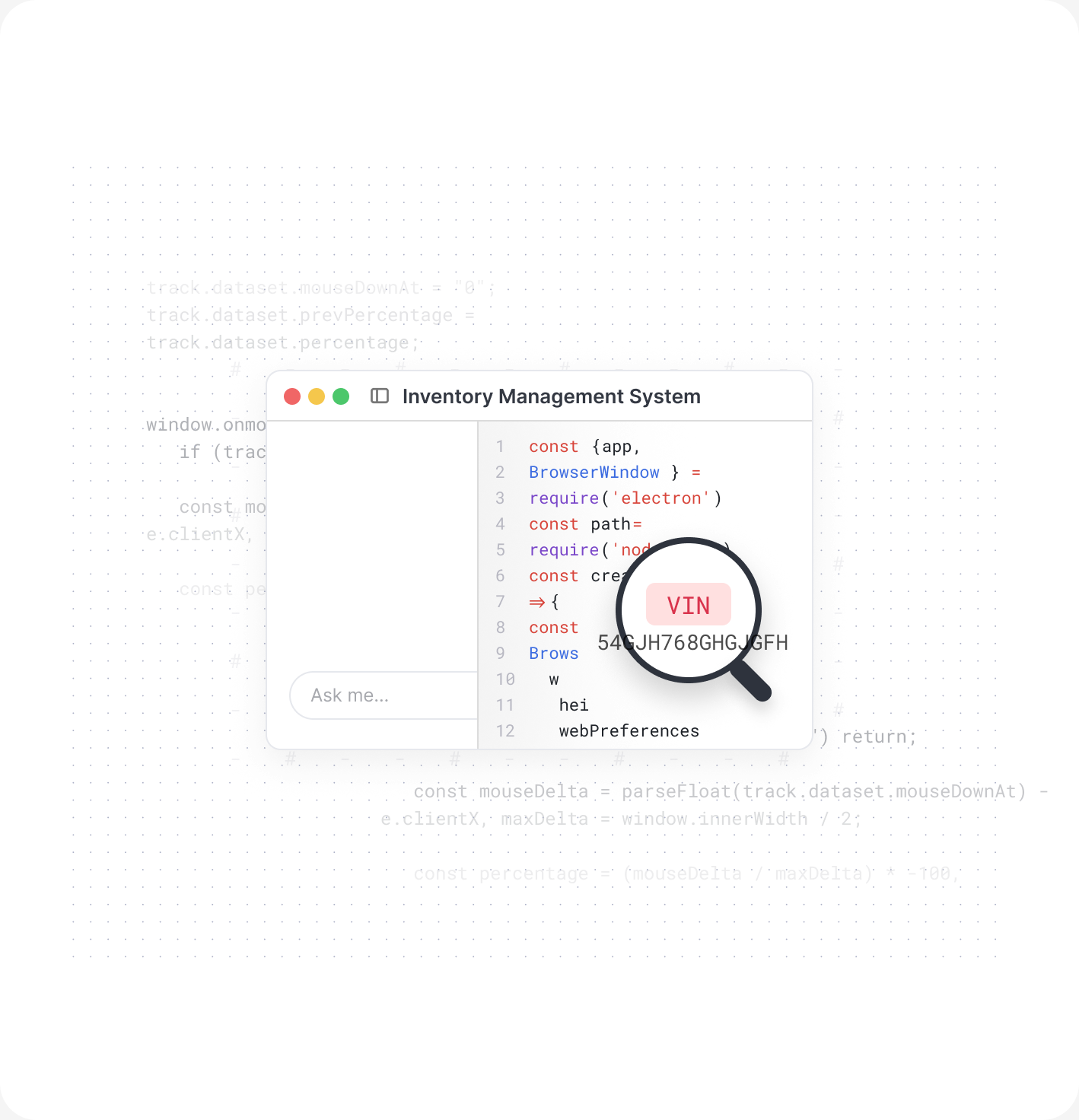 Inventory Management System browser window with VIN lookup and code integration
